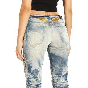 New Women's ROBIN'S JEAN Boyfriend Gold Chapa Embroidery